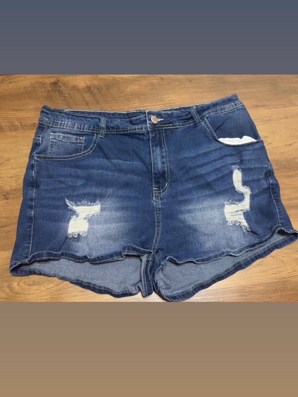 SHEIN Dark Blue Distressed Denim Shorts